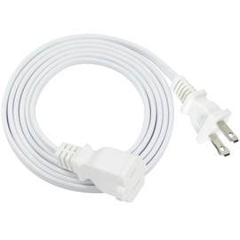 Cable de extensión polarizado de 2 puntas de 6 pies, color blanco de repuesto de EE. UU. AC de dos puntas macho a hembra, cable de extensión plano de perfil bajo, NEMA 1-15P a 1-15R para ahorro de