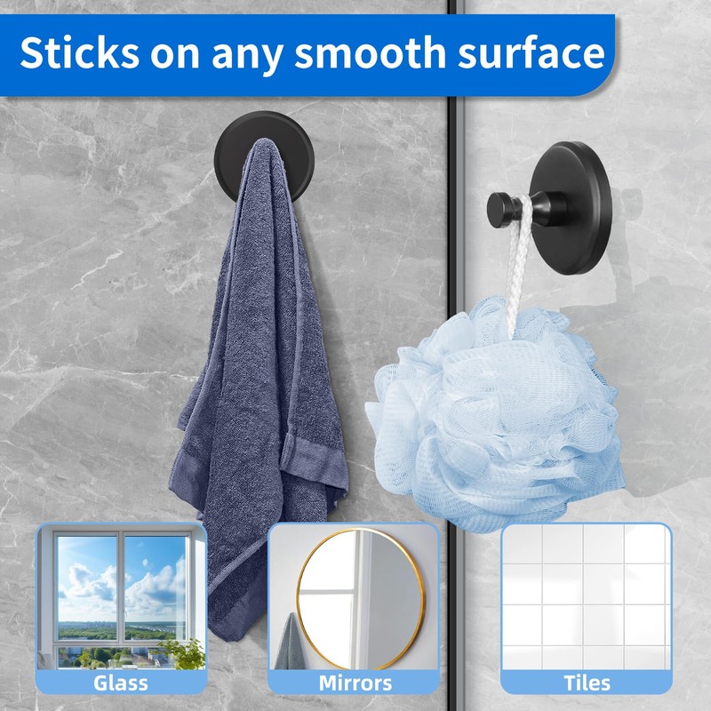 JUYSON Suction Cup Hooks for Shower, Towel Hooks for Bathrooms,