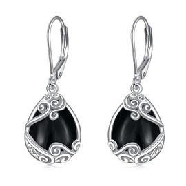 Black Onyx Drop Dangle Teardrop Earrings 925 Sterling Silver Black Onyx Leverback Earrings for Women Jewelry Gifts (O-Black Onyx)