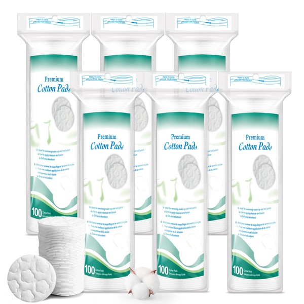 Premium Cotton Rounds for Face, 600 Count Makeup Remover Pads,