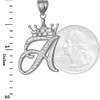 Sterling Silver Letter 'A' Initial Cursive Crown DC Pendant Necklace