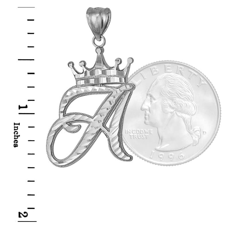 Sterling Silver Letter 'A' Initial Cursive Crown DC Pendant Necklace