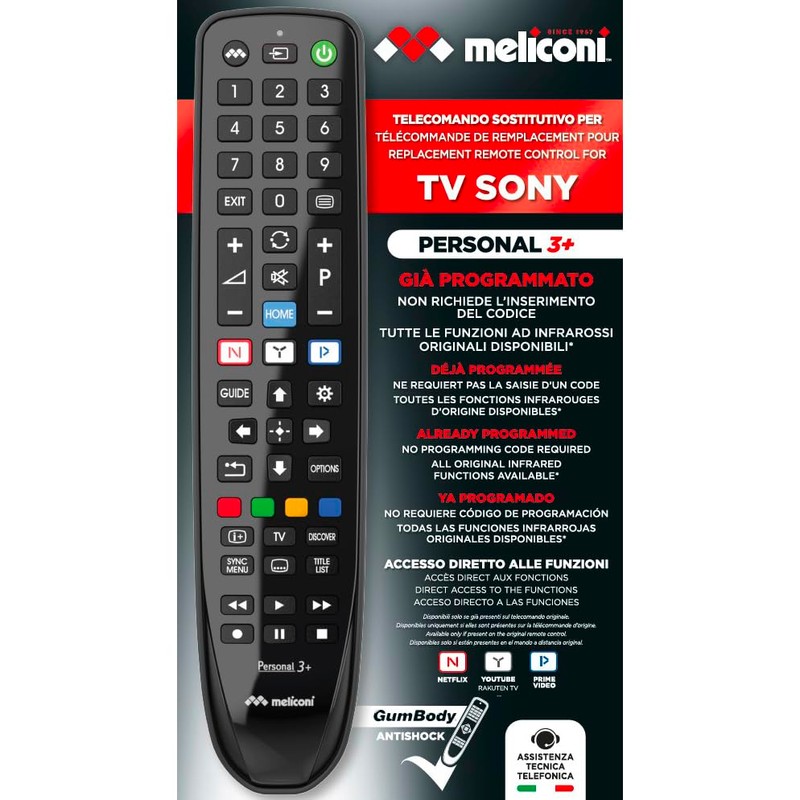 Meliconi Gumbody Personal 3+ Sony TV Remote Control Replaces Original