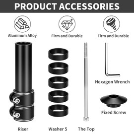 Bike Stem Riser Adjustable,Handlebar Extender, Increases Height Up to 5.2" for 1-1/8" Most Bicycle Road Bike, MTB, BMX, Cycling (Black)