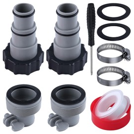 SPEEDWOX 10 PCS Pool Hose Adapter A with Collar 1.5" to 1.25" Replacement Threaded Pool Hose Connector 2 Types A B Conversion Connector with Clamp Washer Filter Pumps for Above Ground Pool Accessories
