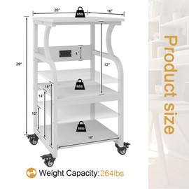Natwind 3 Tier Printer Stand,Printer Table with Adjustable Storage Shelf, Rolling Printer Cart with Wheels for Home Office Organization,Multifunctional Shelves for Heat Press,3D Printer (White)