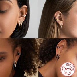 925 Sterling Silver Earrings for Women, Short Snake CZ Dangle Earrings Small White Gold Hoop Earrings Women Jewelry For Christmas Gifts