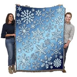 Snowflakes - Cotton Woven Blanket Throw - Made in The USA (72x54)