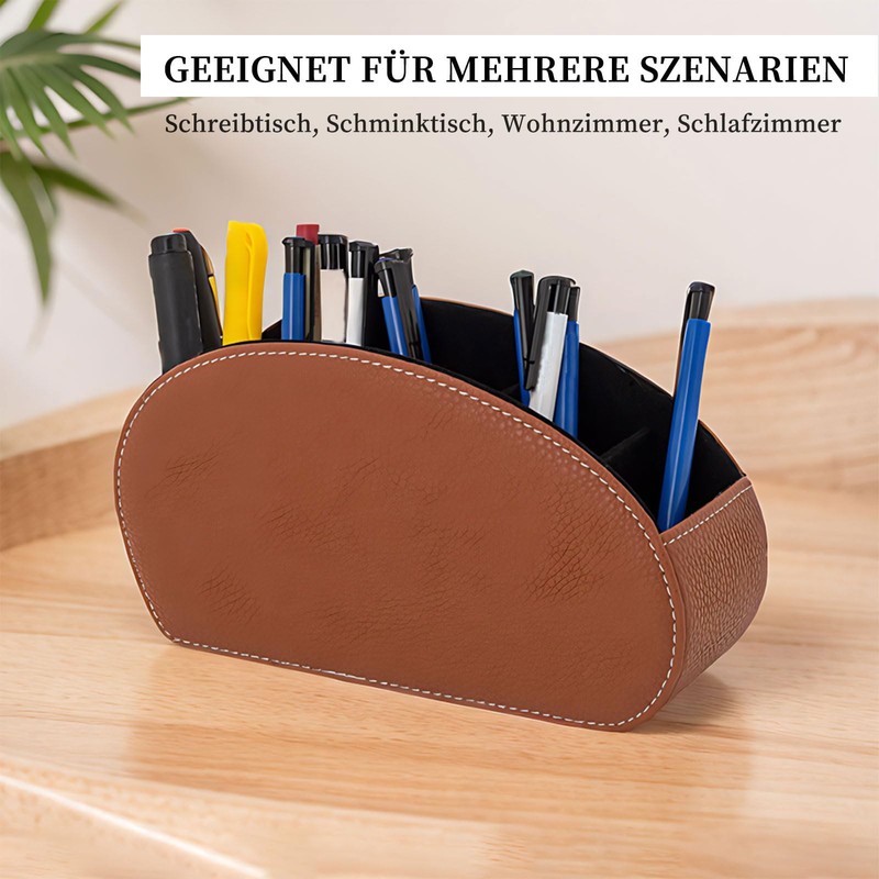 Remote Control Holder with 5 Pockets, PU Leather Desktop Organiser,