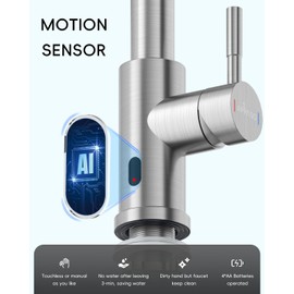 APPASO Touchless Kitchen Faucet with Pull-Down Sprayer, Kitchen Sink Faucet Touchless Brushed Nickel, Single Handle Hands-Free Motion Sensor Faucets Suitable for 1 or 4-Hole Sink, Stainless Steel