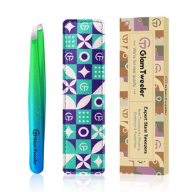 Expert Slant Tip Tweezers with Leather Case, GlamTweeler Sharp & Precision Stainless Steel Tweezer for Eyebrows, Facial Hair and Fine Hairs Removal (Sparkle Princess Blue & Green)