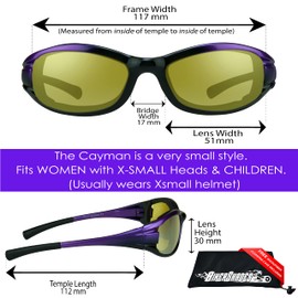 Bikershades Motorcycle Safety Riding Glasses Purple Frame Foam Padded Tinted Yellow Lens PETITE Women, Girls and Boys.