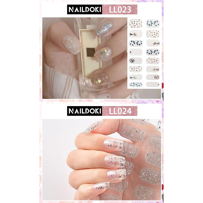 NAILDOKI Nail Stickers 12 Sheets x 16 Pieces Full Wraps