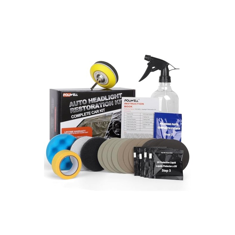 POLIWELL Headlight Restoration Kit - 3 Easy Steps for Clarity