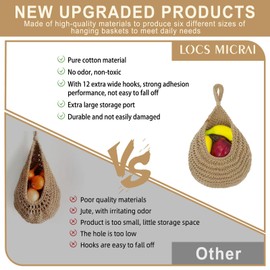 Hanging Fruit Baskets for Kitchen - 6 Pack Boho Wall Hanging Basket,Handwoven Wall Fruits Basket,for Garlic Potato Vegetable Onion Teardrop Home Hanging Storage Baskets(Brown Classic)