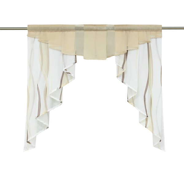 HongYa Drawstring Net Curtain Transparent Voile Short Curtain for Small Windows H/W 145 x 140 cm Cream Brown