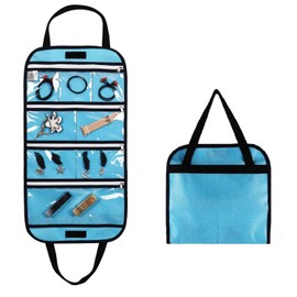 ANIZER Travel Foldable Jewelry Rolls Bag Storage Pouch Hanging Jewelry Organizer with 8 Zippered Clear Pockets for Earrings Rings Necklaces Bracelets Watchbands (BLUE)