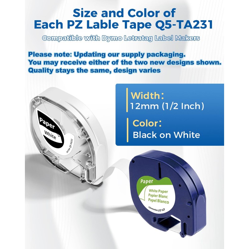 P12 Label Tape Refills Replacement for DYMO Letratag Refills for