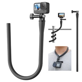 TELESIN Flexible Mount Clamp Selfie Stick Pole Extension Rod for Go Pro Insta360 DJI, Camera Tripod Stand Neck Holder Stabilizer for Bike, Motorcycle, Boat, Tube, Treadmill, Stroller, Car, Desk, Table