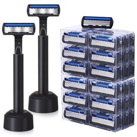 Lanties 34 Pcs Refillable 6-blade Disposable Razors for Men Set Sensitive Skin Razors Shaving Kit for a Smooth and Comfortable Shave, 2 Handle and 32 Cartridges