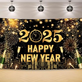 2025 Happy New Year Backdrop, Happy New Year Photo Banner Signs,2025 New Year Photography Background Photo Props for 2025 New Year Eve Party Decoration Supplies