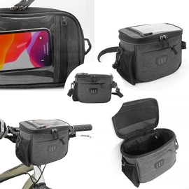 Boxonly Cycling Handlebar Bag, Waterproof Bike Frame Bag, Large Capacity Bicycle Handlebar Bag with Touch Screen Phone Holder, Gray Front Top Tube Storage Bag for Road Bike and MTB (9"x7" / 22x17 cm)