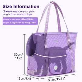 Pecute Dog Purse Carrier, Dog Carrier with Pockets for Small Dogs, Fits Dogs 5 lbs to 9 lbs, Cat and Puppies Tote Bag, Outing, Travel, Vet, Purple