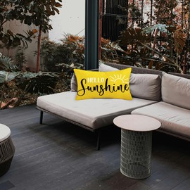 TAJWE Hello Sunshine Throw Pillow Cover 12x20 Inch Yellow Outdoor Waterproof Spring Summer Pillowcase Farmhouse Decorative Lumbar Cushion Case for Sofa Couch Patio Porch Decor