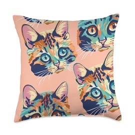Bengal Cat Pastel Print - Cute Animal Wildlife Pattern Decor Throw Pillow