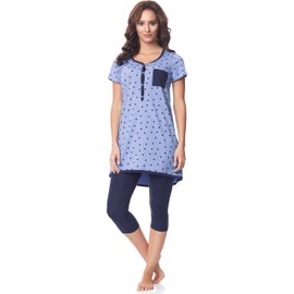 Be Mammy BE20-177 Women's Short-Sleeved Pyjamas with Breastfeeding Function, Blue-dots-navy