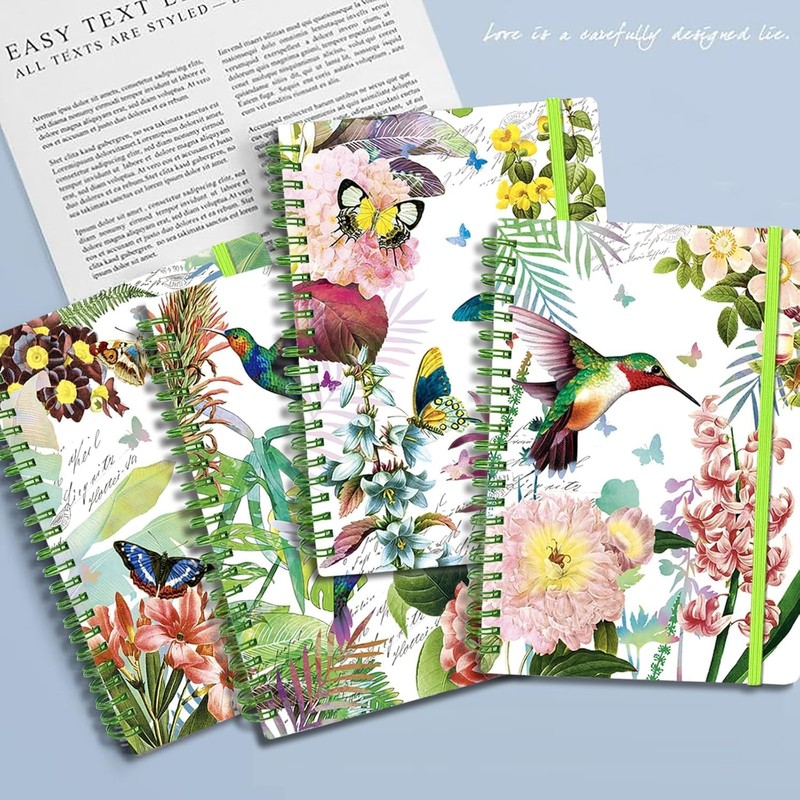 DWIYITTN A5 Spiral Notebook for Women, 4-Pack Hardback Notebook Gift
