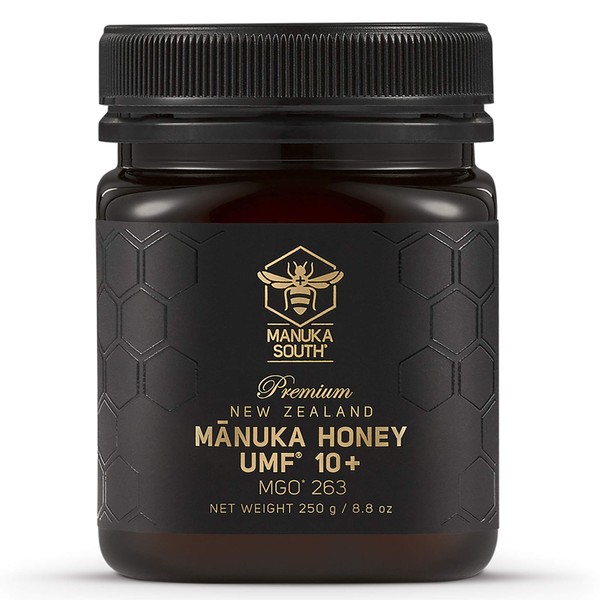 Manuka Honey New Zealand - Miel de manuka cruda UMF 10+ certificada (MGO 263+) - Puro y natural, miel de manuka sin OMG de Manuka South - 250 g