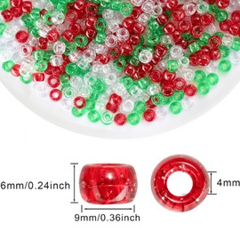 Gxadwzy Pony Beads 6 x 9 mm Glitter with Large Hole for Christmas Crafts and Decorations Pack of 500