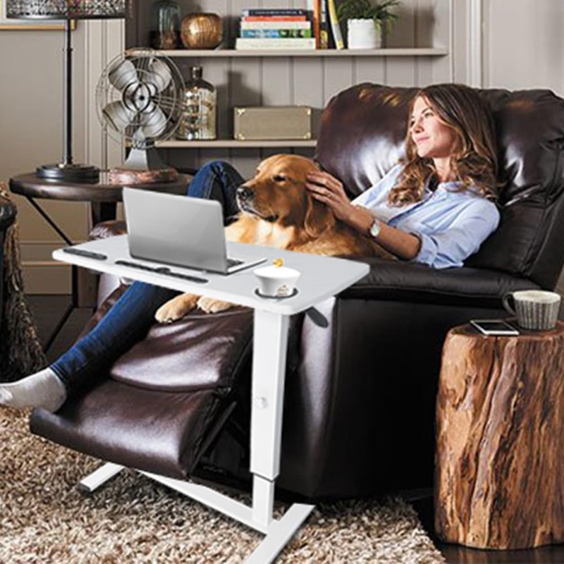 Over Bed Table Pneumatic Adjustable Height Stand Desk with Hidden