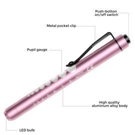 RISEMART Pen Lights for Nurses, 2Pack Reusable Medical Pen Light with Pupil Gauge and Ruler, White Light LED Penlight for Nurse Student Doctors EMT (Pink/Green)