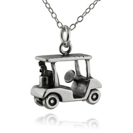 FashionJunkie4Life Sterling Silver Golf Cart Charm - Golf Necklace, 18" Cable Chain | Gifts for Men & Women | Birthday Gift for Men and Women