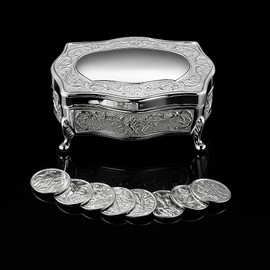 JOICE GIFT Silver Footed Wedding Arras Box Set with Coins