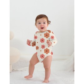 Jimonda Baby Rompers | Soft Summer Long-Sleeve Bodysuit for Newborns 0-24M | Breathable Infant Onesie with Snap ButtonsFlower