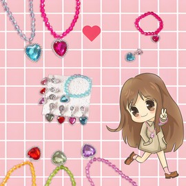[Acidea] Girls Princess Necklace Bracelet Pendant and Ring Children Accessories Set-Jewelry, Gift, Party Favor, Dress Up Jewelry, Girls