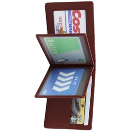 VIVIAN DECO Men's Women's License Holder, Card Case, Thin Pass Case, IC Card, 2 Cards, Error Prevention, Genuine Leather, Bifold, red (burgundy)