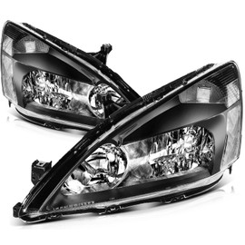 KILOAUTO Headlights Assembly Pair Fit For 2003-2007 For Honda Accord Clear Lens Black Housing Clear Reflector Replace HO2502120,HO2503120