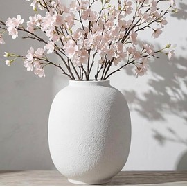 Jarrón grande de cerámica blanca, jarrón redondo rústico alto de 9.85 pulgadas para centros de mesa, decoración moderna de casa de campo (blanco arenisco)
