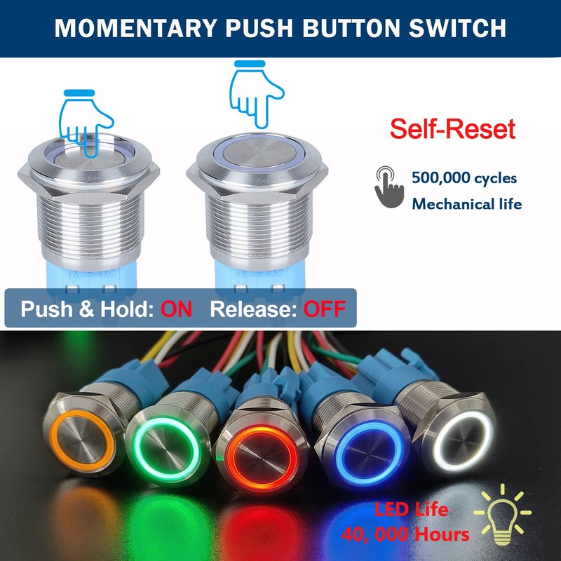 DMWD 1Pc 22mm Momentary Metal Push Button Switch 12V 24V