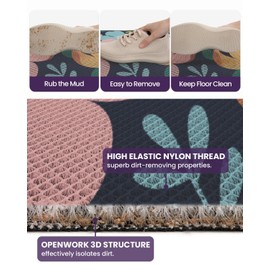 DEXI Front Door Mat Outside Entrance, Spring Floral Plant Welcome Doormat, Non Slip Dirt Resist Heavy Duty Entry Mats for Entryway, 17x30, Turquoise