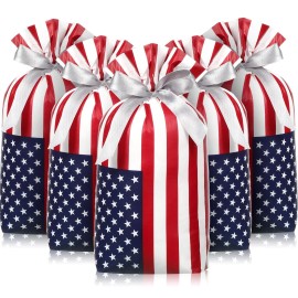Clysee 100 Pcs American Flag Bags Bulk USA Patriotic Plastic Drawstring Bags