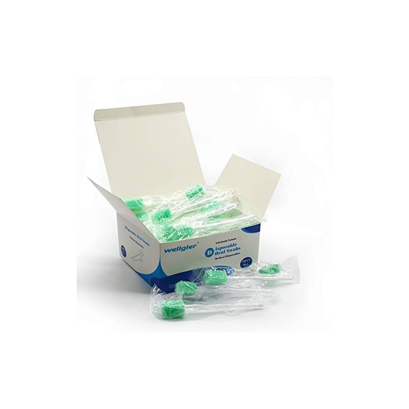 Wellgler's Disposable Oral Swabs,Sterile Sponge Mouth Swabs,Individually Wrapped (50pcs,Sky Blue)