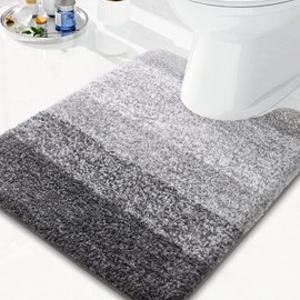Arotive Microfiber Contour Toilet Rugs U-Shaped, Shaggy Soft Absorbent Bathroom Rugs, Non-Slip Thick Plush Bathroom Mat, Machine Wash Dry Bath Mats for Toilet Base, 20x20, Grey