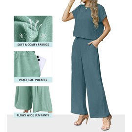 Lepunuo Summer Women’s 2 Piece Outfits for Women Casual Cap Sleeve Top and Flowy Wide Leg Pants Sets Lounge Set