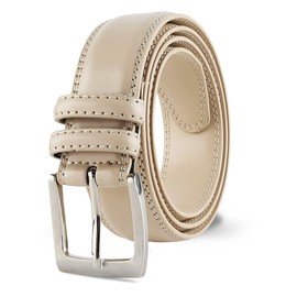Prospero Comfort - All Leather Dress and Work Belts for Men, Genuine Leather Belt for Men, Double-Stitched Men’s Belts for Casual and Formal Wear, 35mm, Wheat Off-White Size 36