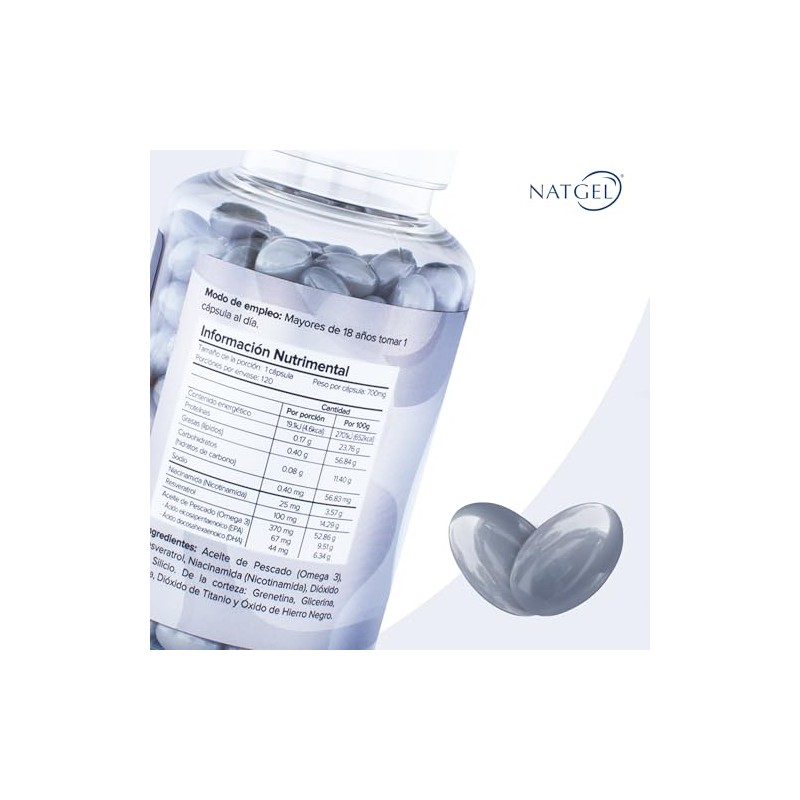 Niacinamida con Resveratrol y Omega 3 Softgels 700 mg